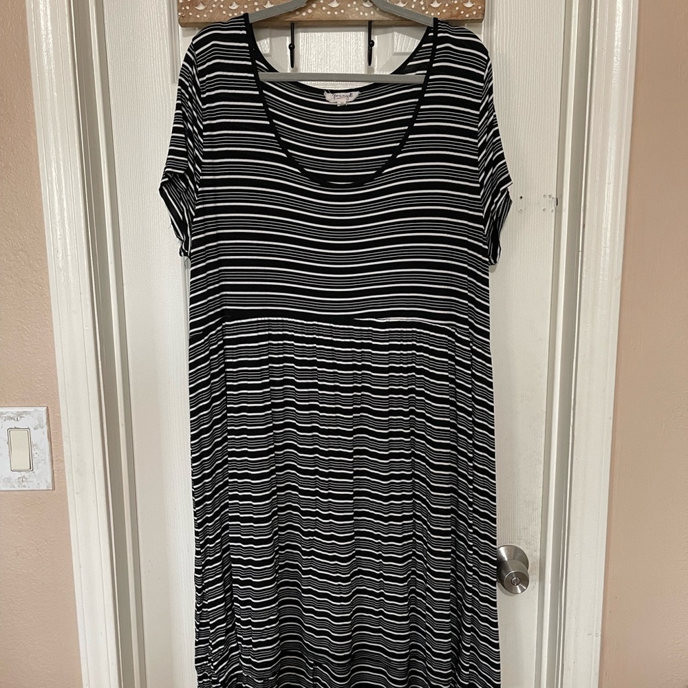 Fox Black and White Striped Midi Dress